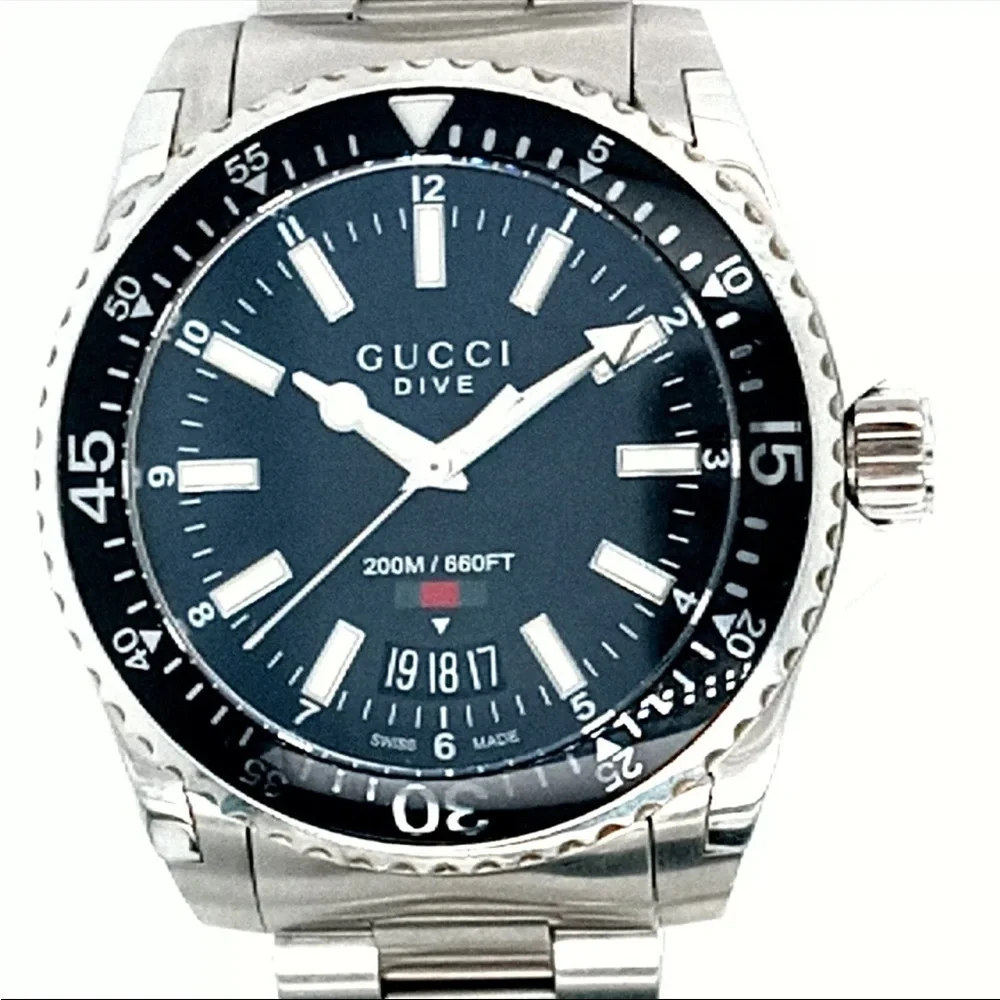 Gucci Unisex Swiss Diver Stainless Steel Bracelet Watch 40mm #105 new battery